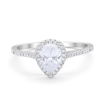 Art Deco Teardrop Pear Wedding Ring Simulated Cubic Zirconia 925 Sterling Silver